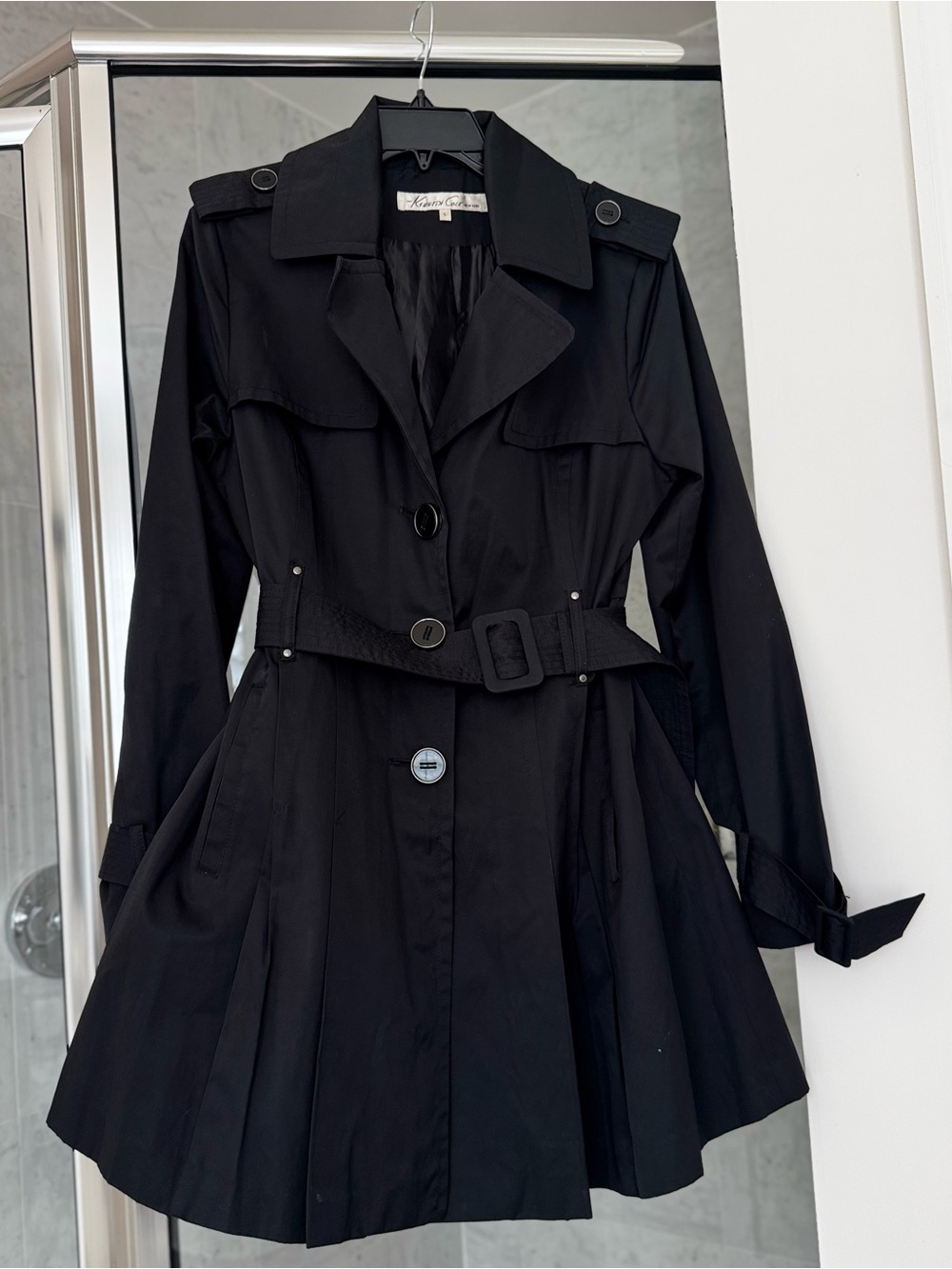 Kenneth Cole New York Black Belted Trench Coat